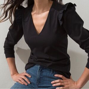 Chico’s Ruffle Shoulders Knit Top Black Size Small